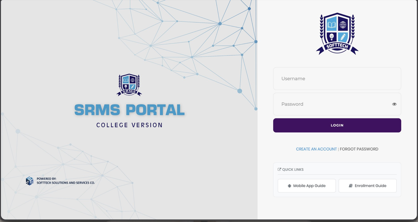 Figure 3.1. SRMS Portal login page — click "Create an Account."
