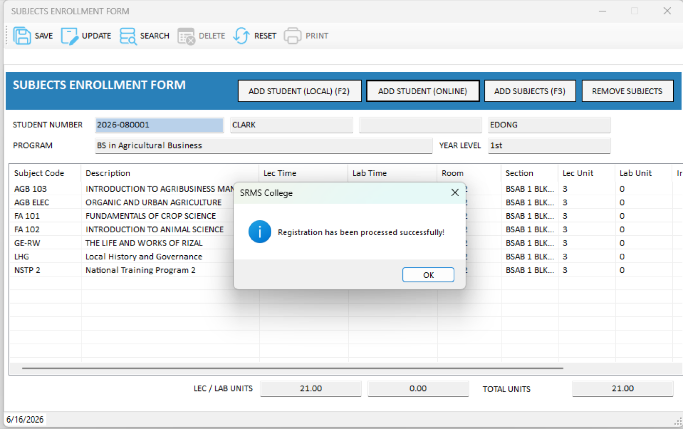 Figure 3.21. Success prompt — "Registration has been processed successfully!"